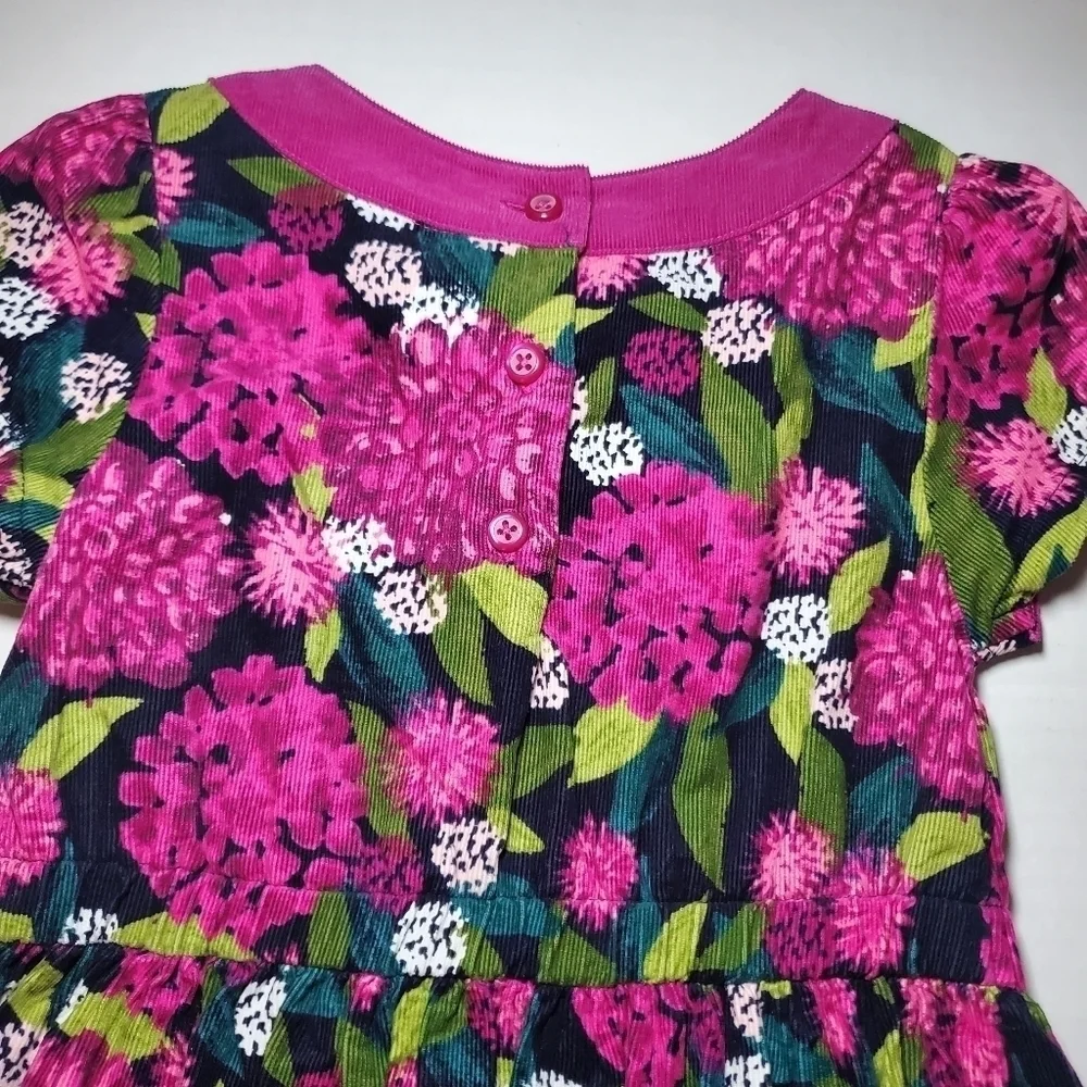 Vintage Gymboree Plum Pony Magenta Green Floral Corduroy Bow Dress 5T Girls